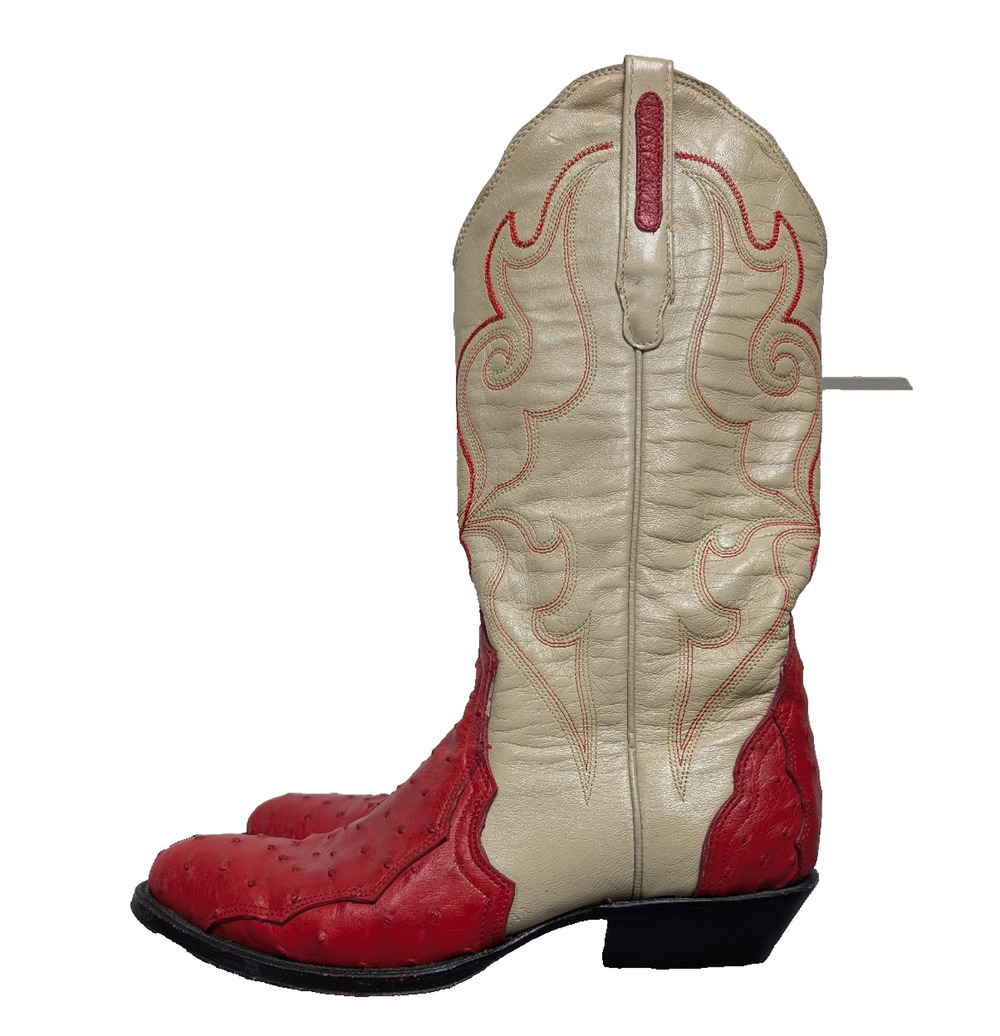 Corral Ostrich Leather Boots Womens 8 Red Full Quill Western Avant Garde Rodeo